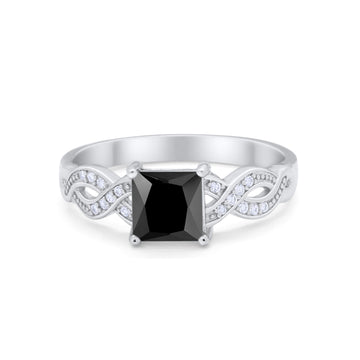 Solitaire Infinity Shank Ring Princess Cut Simulated Black CZ 925 Sterling Silver